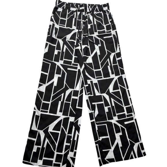 Karl Lagerfeld Paris Pants - Karl Lagerfeld Paris Pants Womens M Black Geometric Satin Wide Leg Pull On Logo